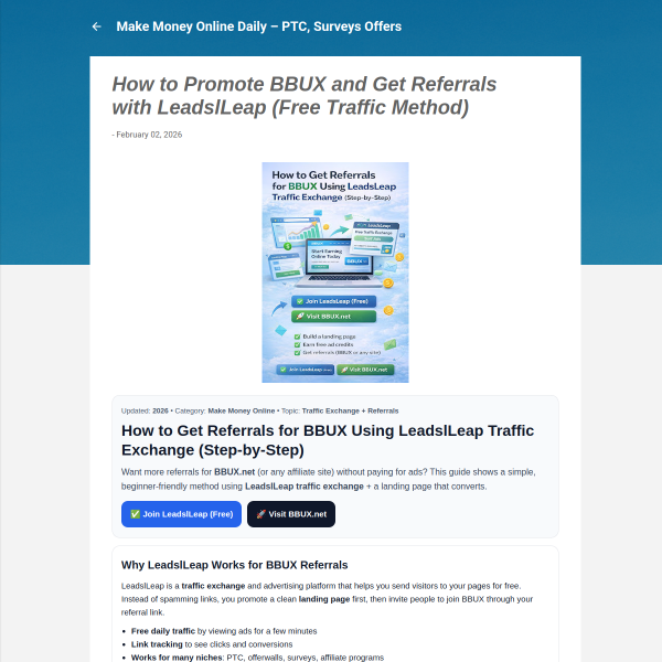 How to Promote BBUX and Get Referrals with LeadslLeap (Free Traffic Method)