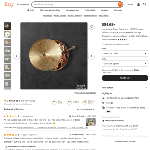 Handmade Brass Spice Box, 100% Vintage Indian Spice Box, Round Masala Storage Organizer.