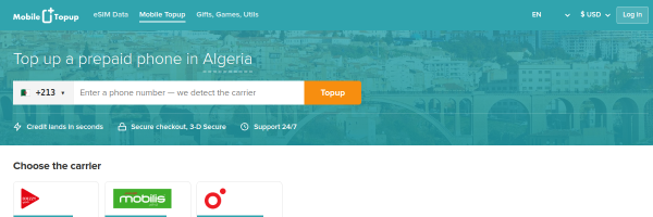 MobileTopup.com Algeria top-up page