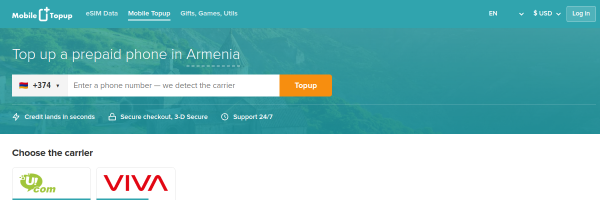 MobileTopup.com Armenia top-up page