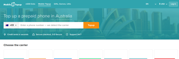 MobileTopup.com Australia top-up page
