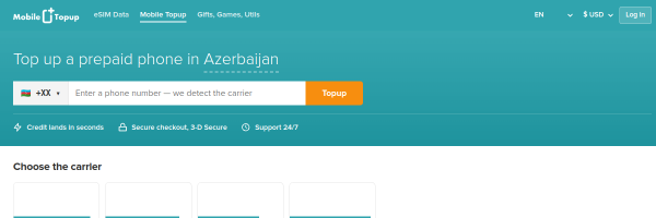 MobileTopup.com Azerbaijan top-up page