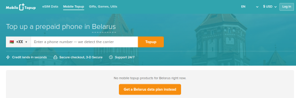 MobileTopup.com Belarus top-up page