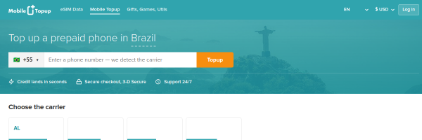 MobileTopup.com Brazil top-up page