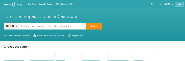 MobileTopup.com Cameroon top-up page