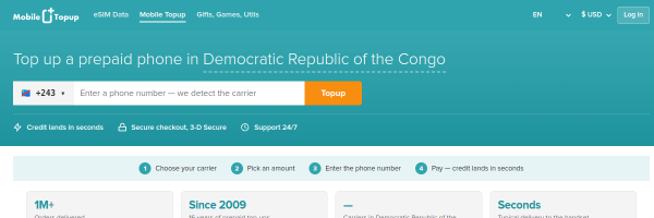 MobileTopup.com Democratic Republic of the Congo top-up page