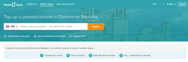 MobileTopup.com Dominican Republic top-up page