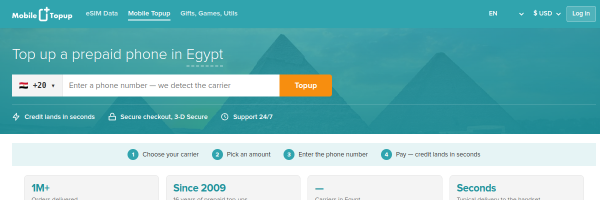 MobileTopup.com Egypt top-up page