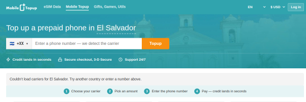 MobileTopup.com El Salvador top-up page