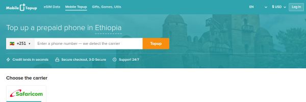 MobileTopup.com Ethiopia top-up page
