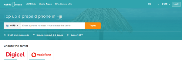 MobileTopup.com Fiji top-up page