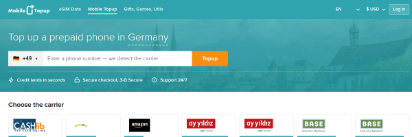 MobileTopup.com Germany top-up page