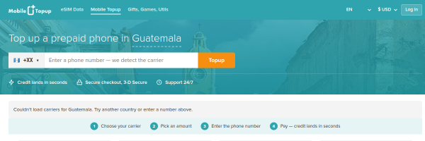 MobileTopup.com Guatemala top-up page