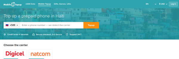 MobileTopup.com Haiti top-up page
