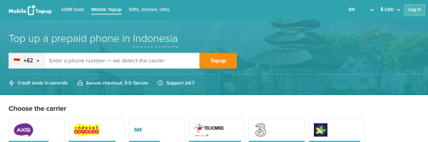MobileTopup.com Indonesia top-up page