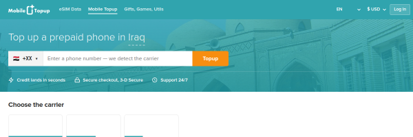 MobileTopup.com Iraq top-up page