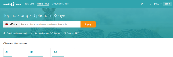 MobileTopup.com Kenya top-up page