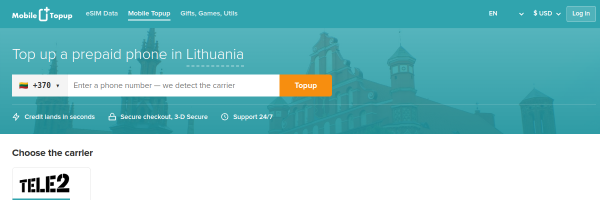 MobileTopup.com Lithuania top-up page