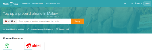 MobileTopup.com Malawi top-up page