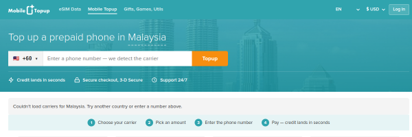 MobileTopup.com Malaysia top-up page