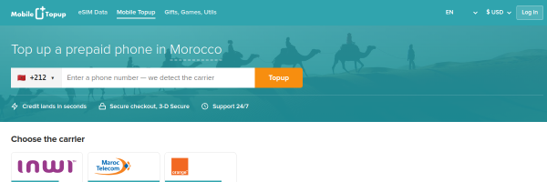 MobileTopup.com Morocco top-up page