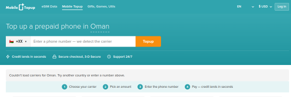 MobileTopup.com Oman top-up page