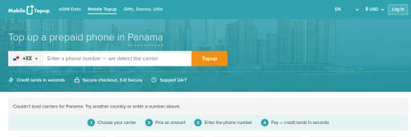 MobileTopup.com Panama top-up page