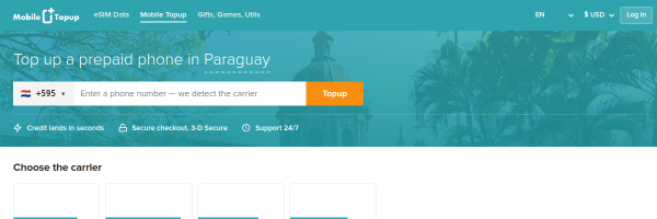 MobileTopup.com Paraguay top-up page