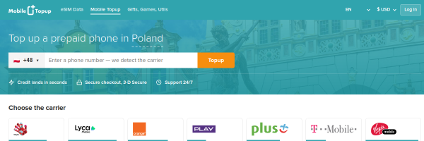 MobileTopup.com Poland top-up page