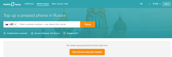 MobileTopup.com Russia top-up page