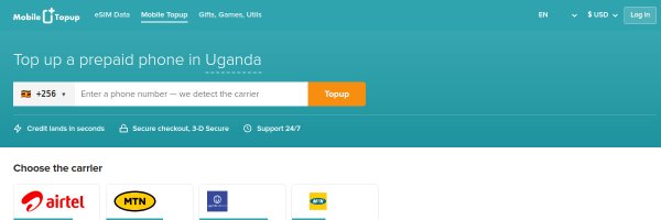 MobileTopup.com Uganda top-up page