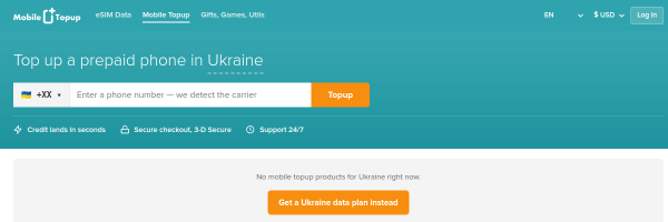 MobileTopup.com Ukraine top-up page