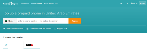 MobileTopup.com United Arab Emirates top-up page