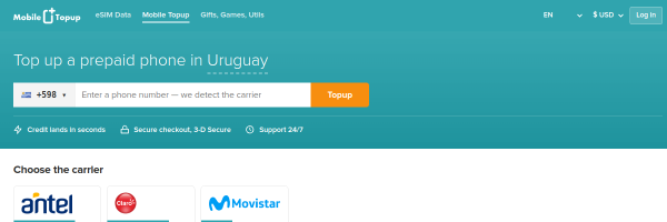 MobileTopup.com Uruguay top-up page