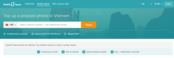 MobileTopup.com Vietnam top-up page