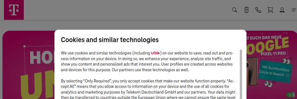 T-Mobile Germany website