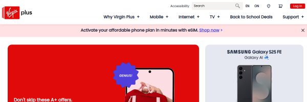 Virgin Canada website