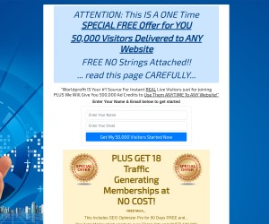 ATTENTION: ONE Time SPECIAL FREE Offer - 50,000 Visitors Delivered to ANY Website