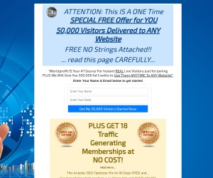 ATTENTION: ONE Time SPECIAL FREE Offer - 50,000 Visitors Delivered to ANY Website