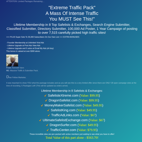 [eXtreme Traffic Package] Get a Mass of INTENSE Traffic for Whatever You Are Selling!