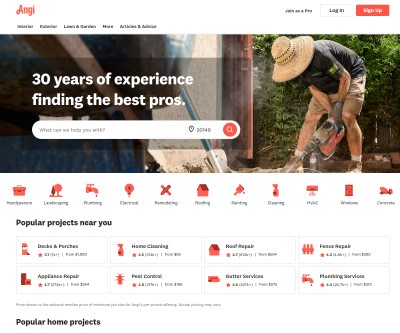 Screenshot of angieslist.com