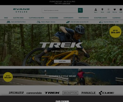 Screenshot of evanscycles.com
