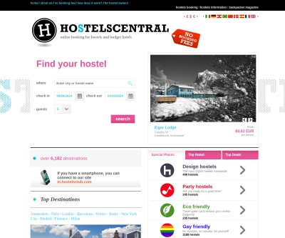 Screenshot of hostelscentral.com