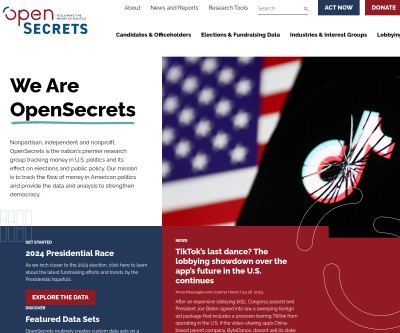 Screenshot of opensecrets.org