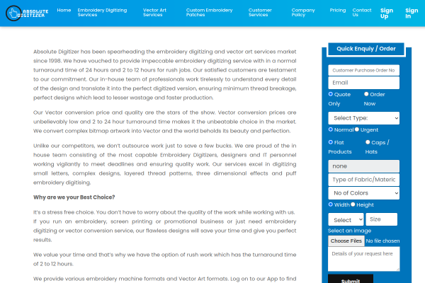 Embroidery Digitizing Services - Absolute Digitizer