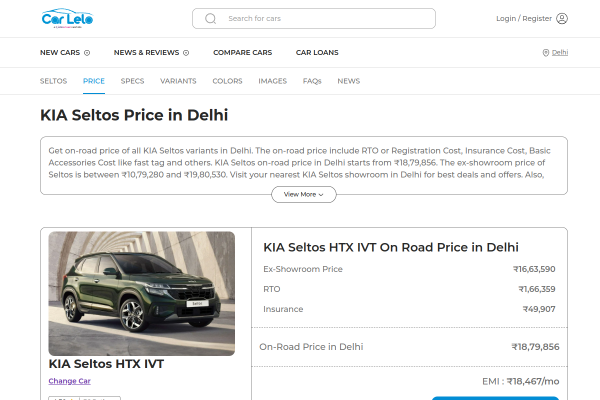 Kia Seltos On-Road Price in Delhi