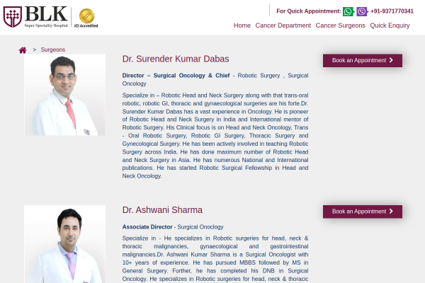 Appointment Onco Surgeon at BLK