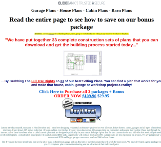 Garage, House, Cabin, Shed, Playhouse, Greenhouse & Barn Plans                 