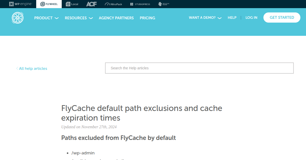 Flywheel | FlyCache default path exclusions and cache expiration times
