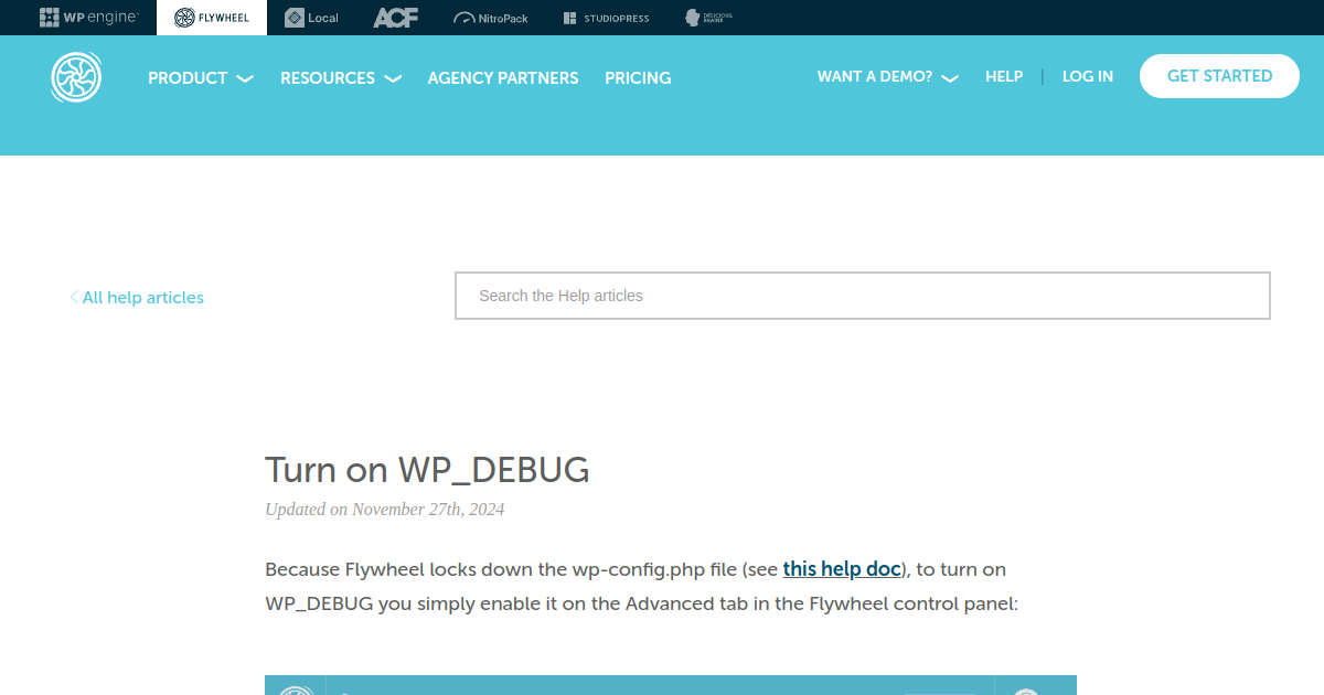 Flywheel | Turn on WP_DEBUG